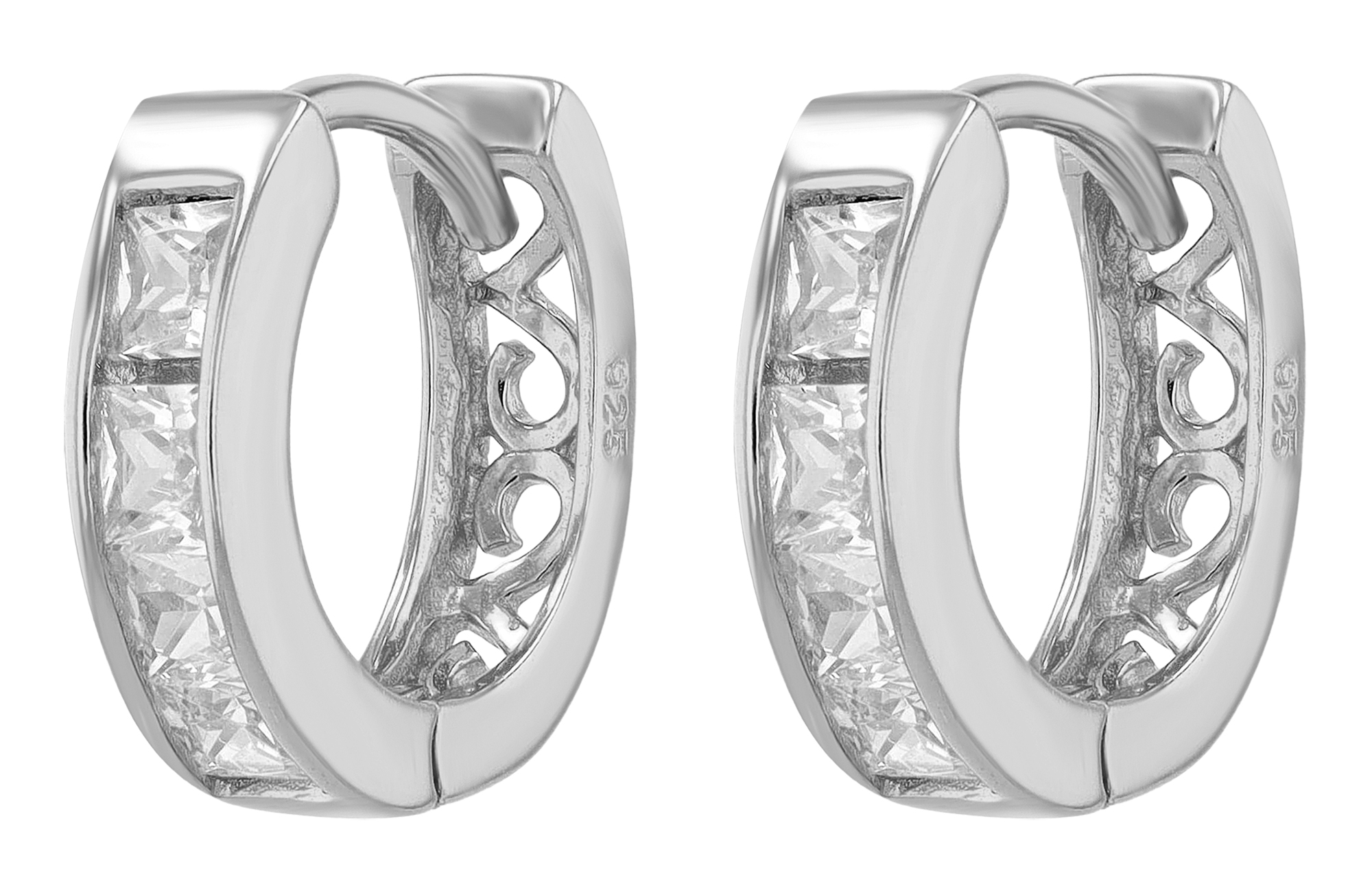 "Sima", 925/- Echt Silber Creolen Ø 10 mm mit Zirkonia, rhodiniert