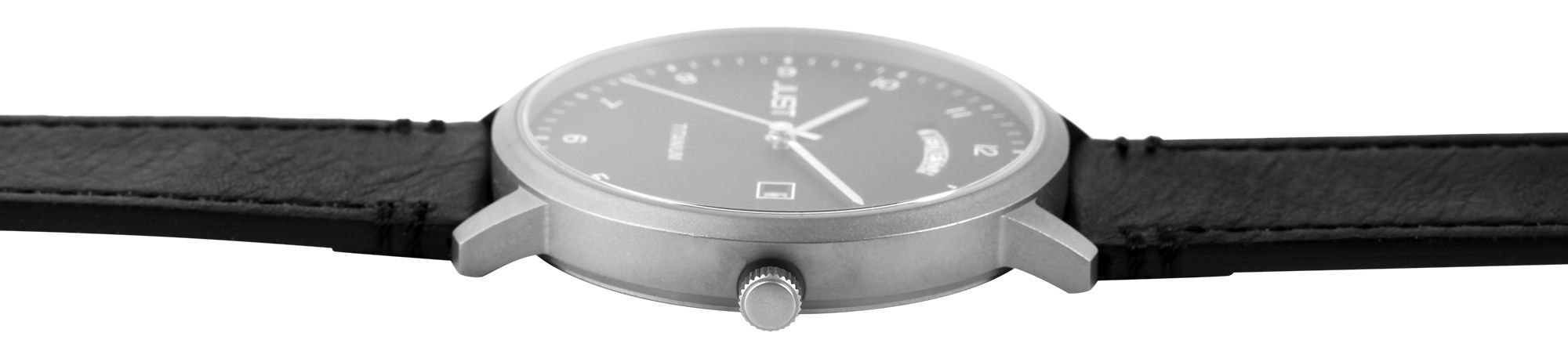 Just Titan Herrenuhr mit Echtlederarmband, 5 ATM, schwarz