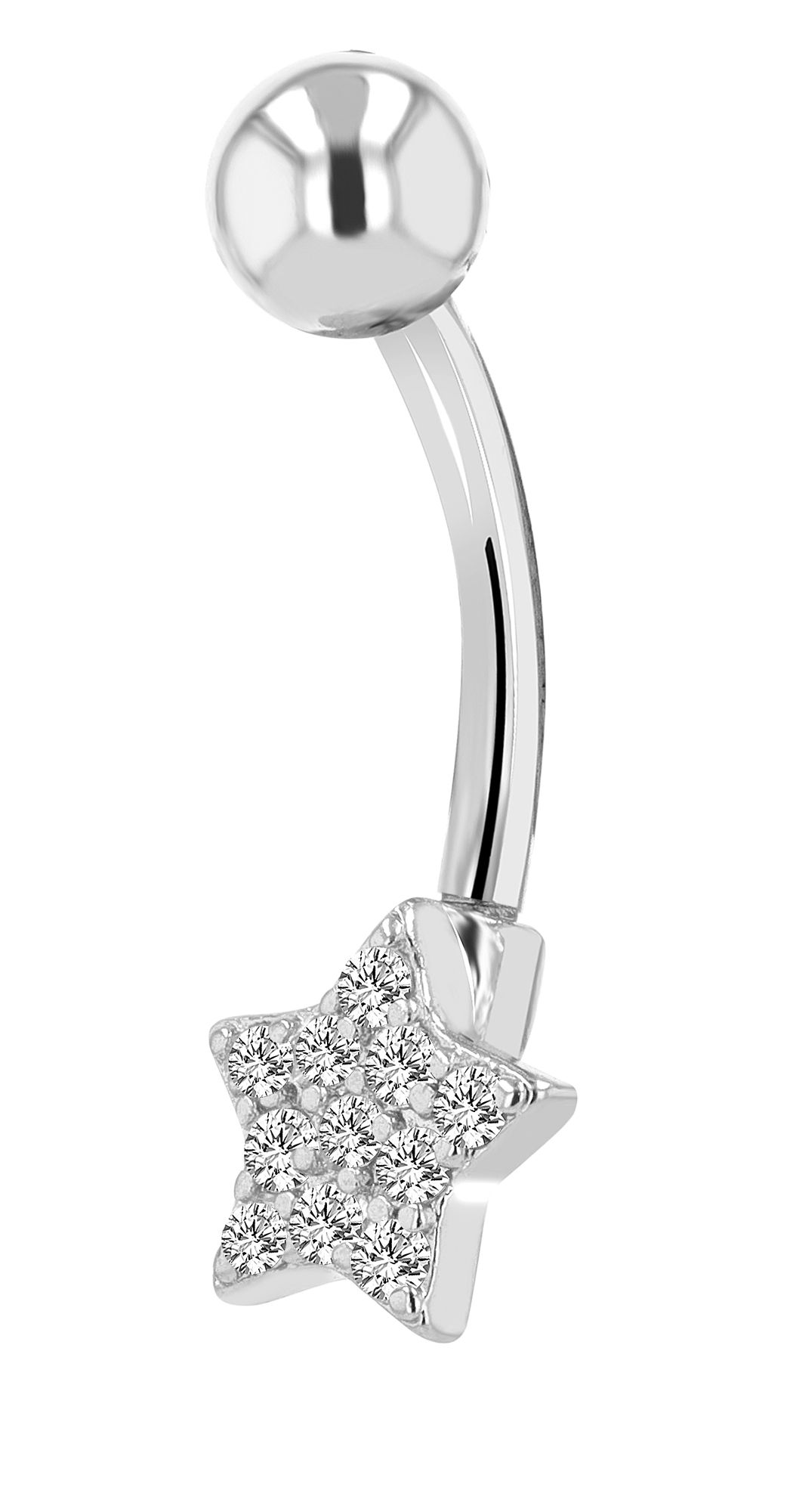 "Dori" 316L Edelstahl-Messing Bauchnabelpiercing, Stern, Stabstärke 1,6 mm/ Länge 11 mm
