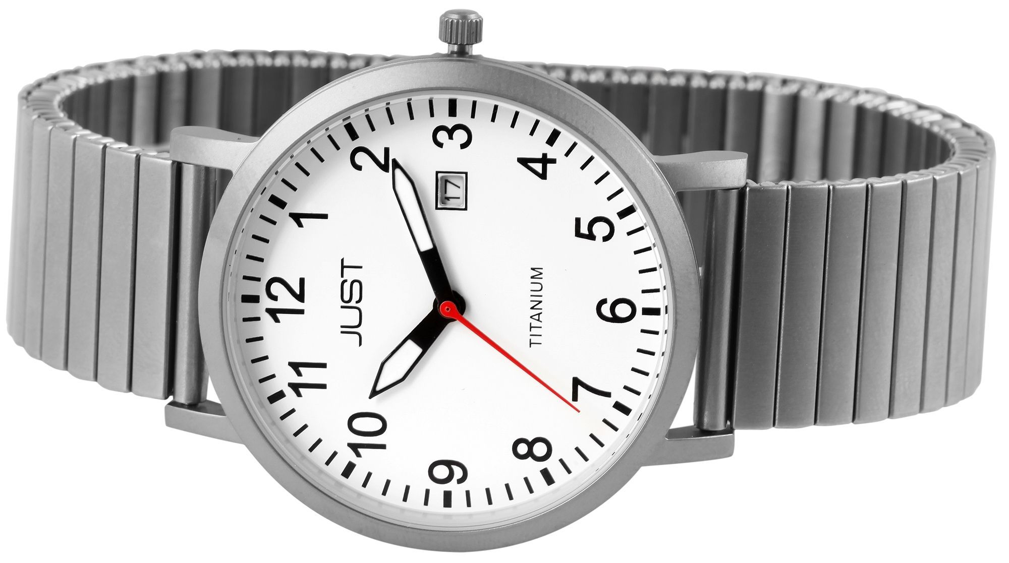 Just Herrenuhr mit Zugarmband, Titan, 5 ATM, weißes ZB