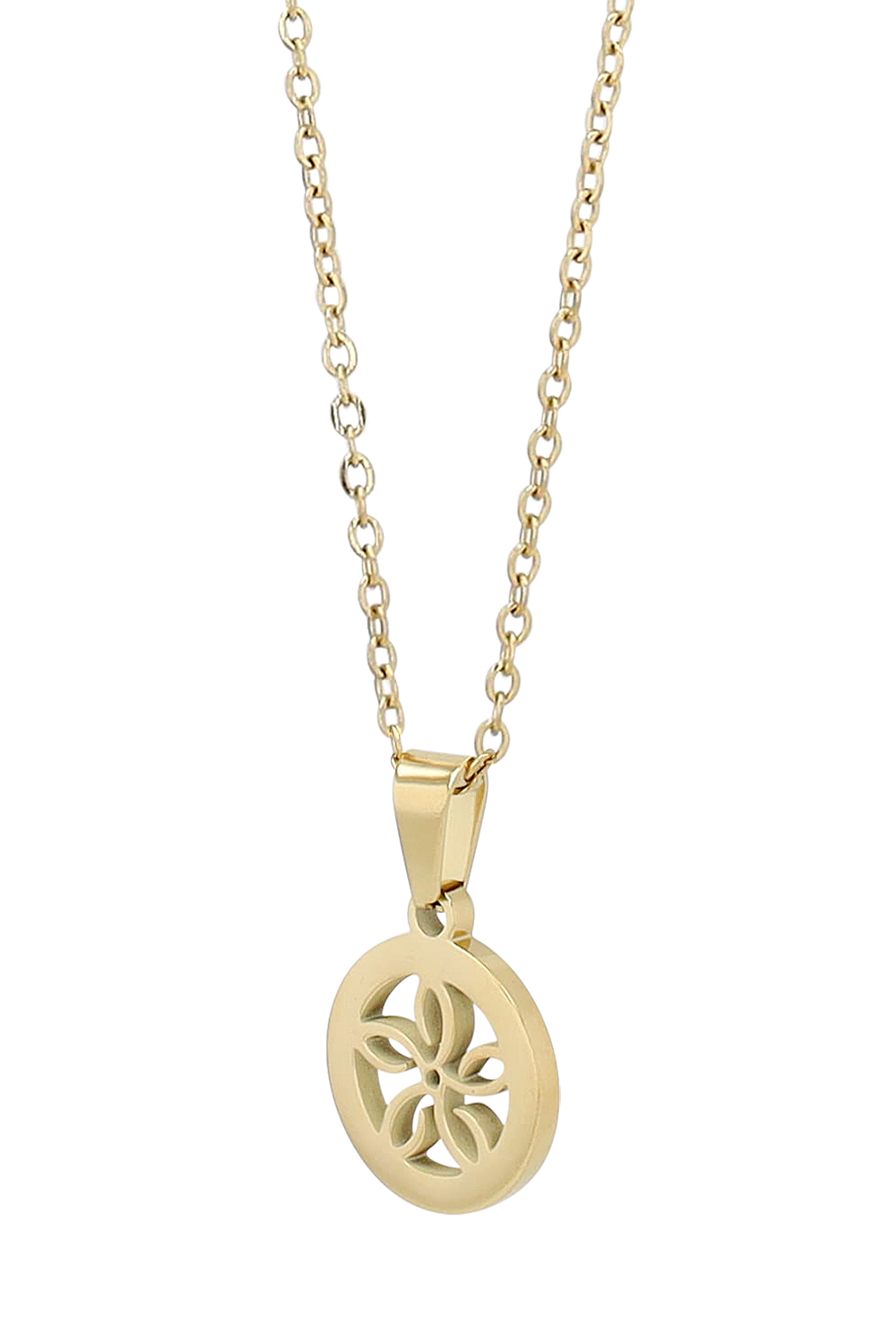 "Kodi" Edelstahl Kette mit Anhänger - Blume, 45 cm, goldfarben