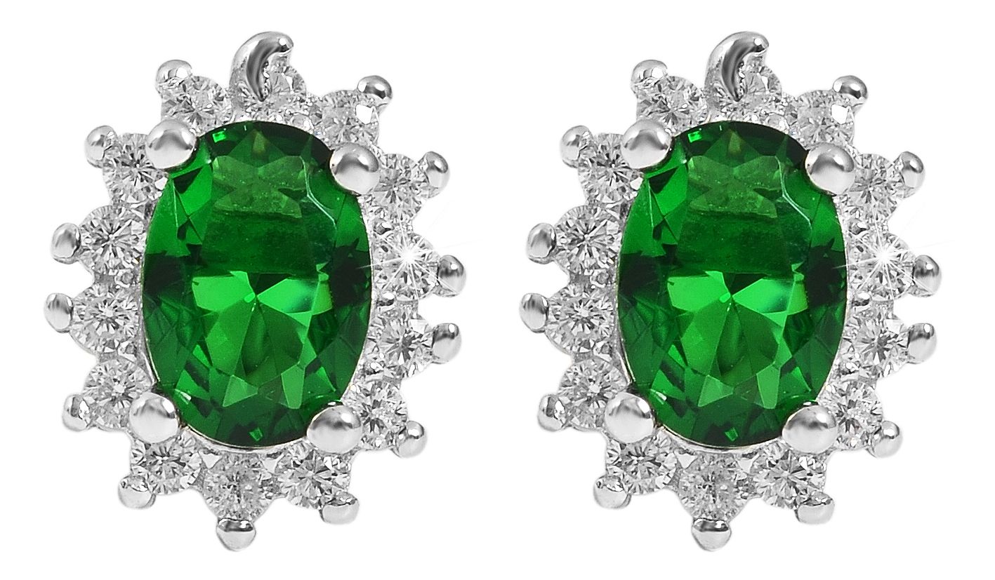"Diana" 925/- Echt Silber Ohrstecker - Entourage-Stil, Zirkonia grün, rhodiniert