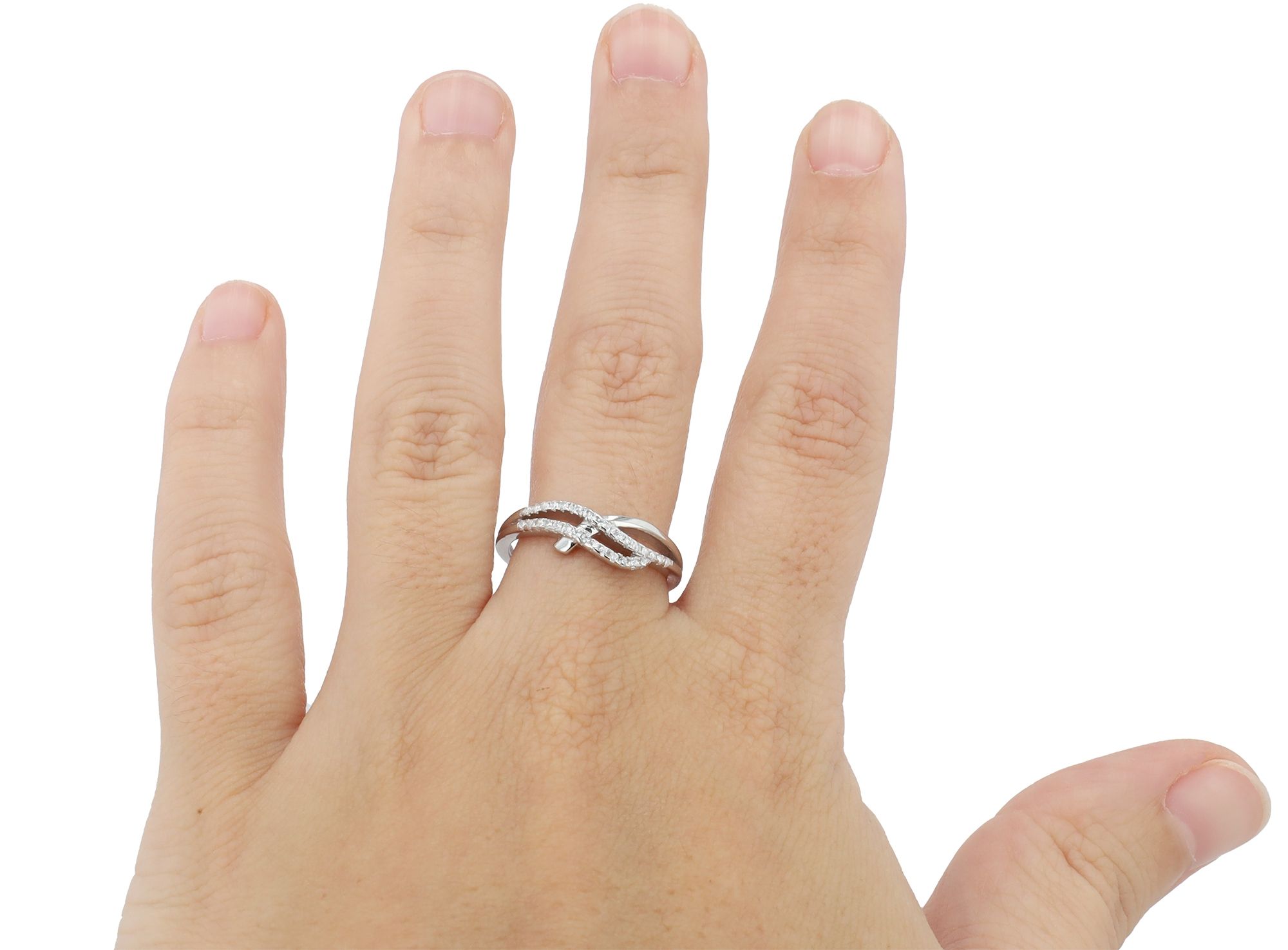 925 Echt Silber Ring, Zirkoniabesatz, 925/rhodiniert, Gr. 60