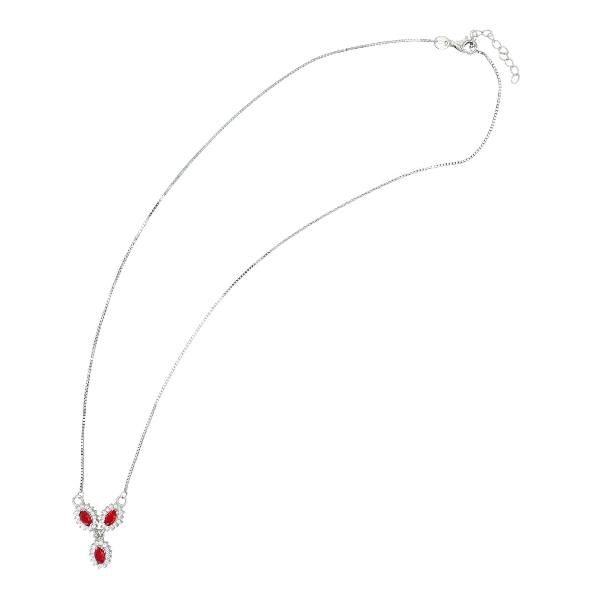 "Diana" 925/- Echt Silber Kette - Entourage-Stil, Zirkonia rot, rhodiniert