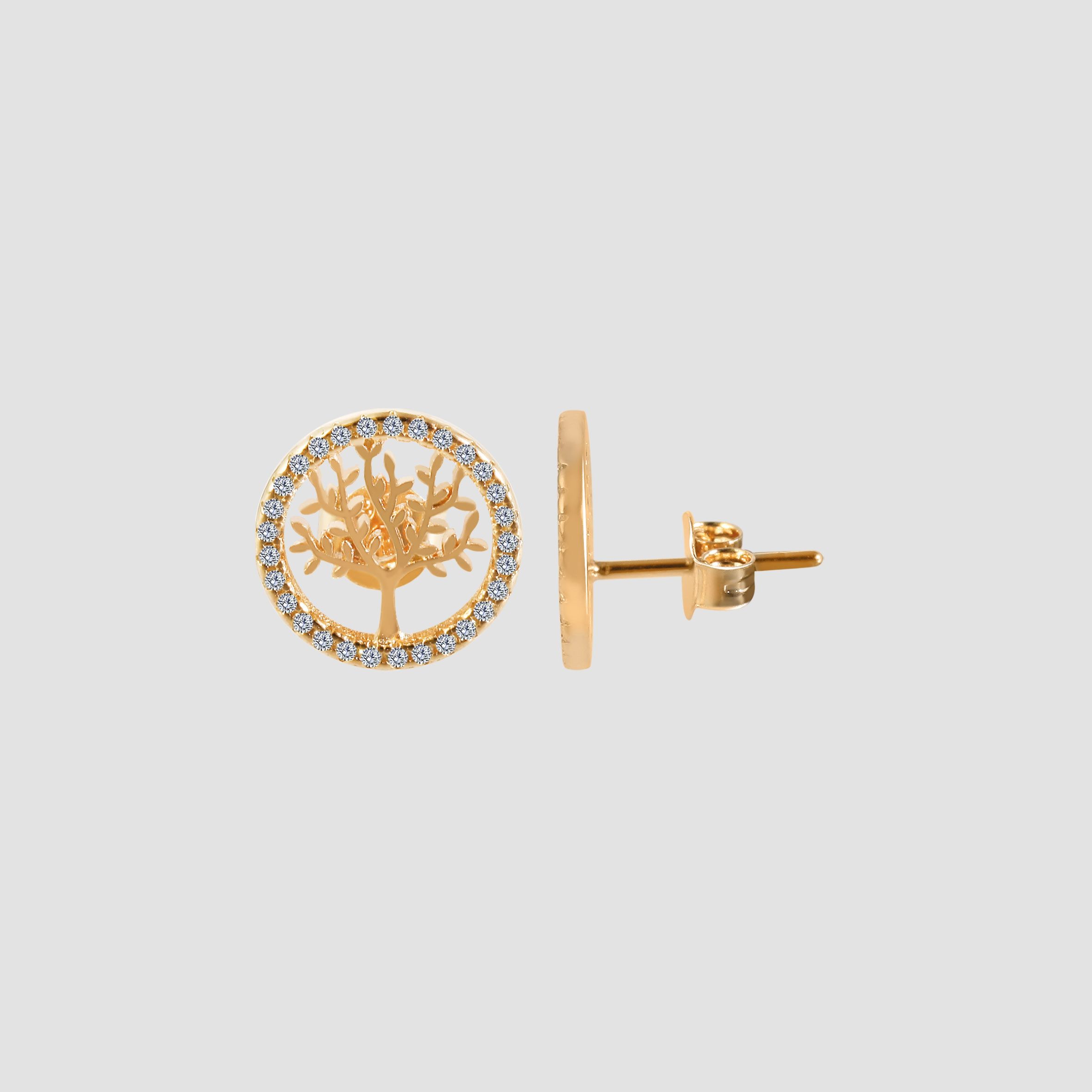 925/- Echt Silber Ohrstecker "Minel" Lebensbaum mit Zirkoniabesatz, vergoldet