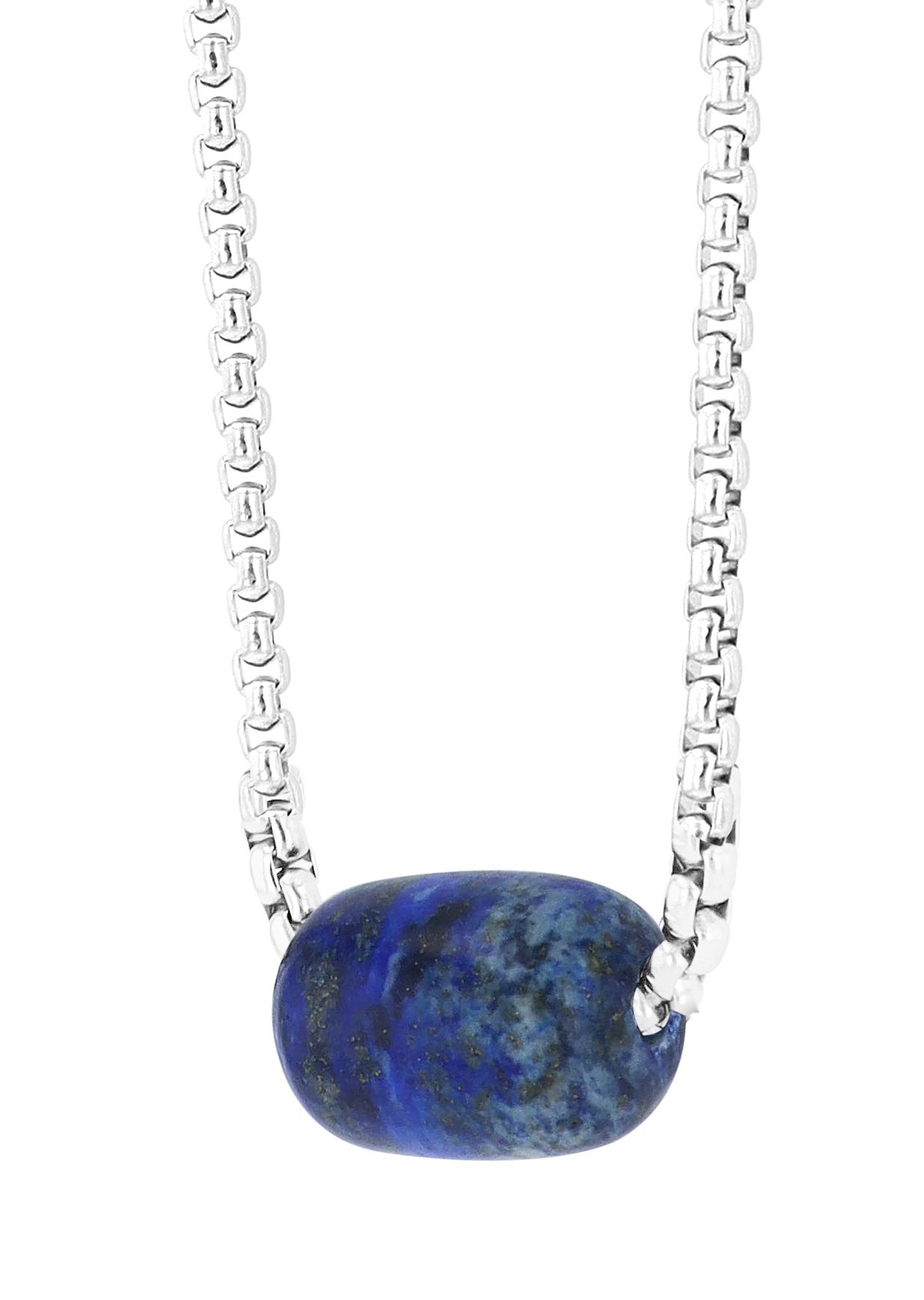 Akzent Halskette mit Lapis Lazuli Anhänger, silberfarben, 61 cm