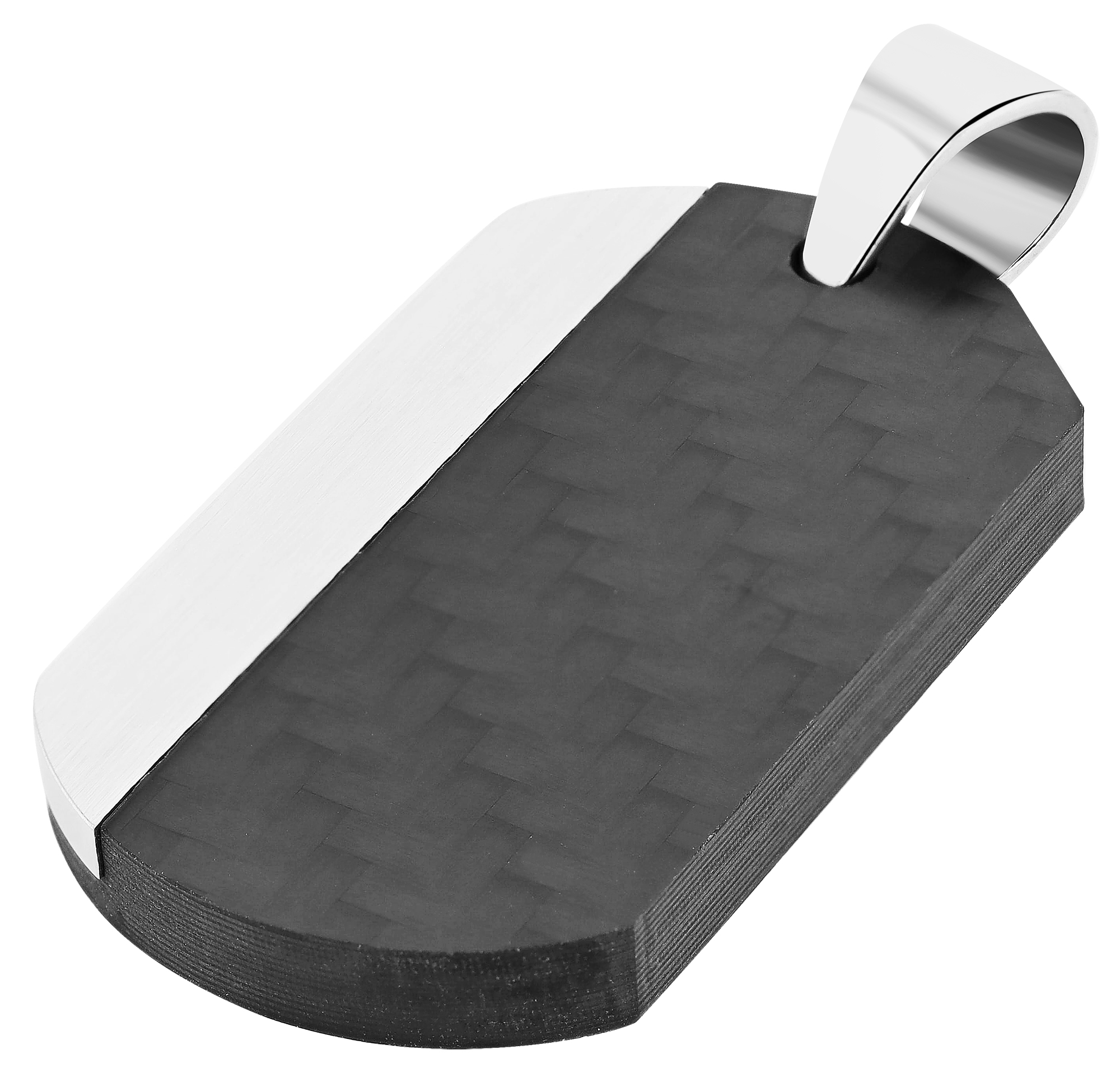 "Antonio", Edelstahlanhänger, Dogtag, holografisches Carbonmuster, schwarz/silberfarben