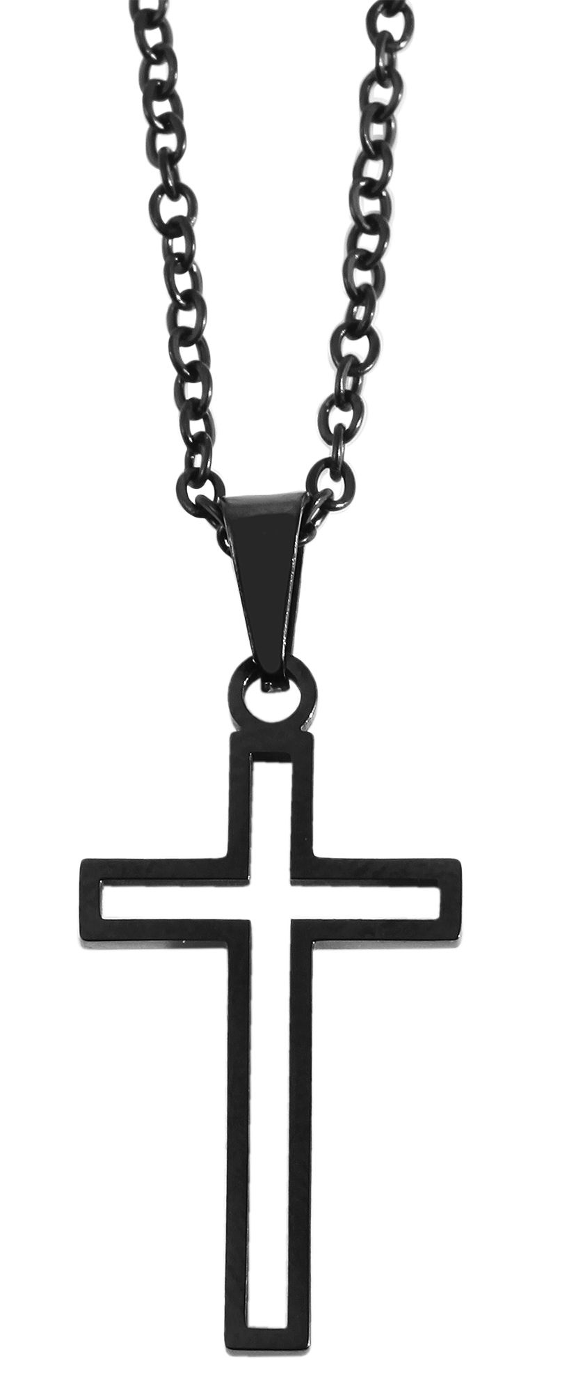 "Hafsa" Edelstahl Kette (43+5 cm) mit Anhänger - Kreuz, schwarz