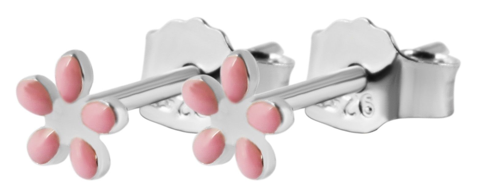 "Flamina" 925/- Echt Silber, Kinder Ohrstecker - Blume, rhodiniert, rosa