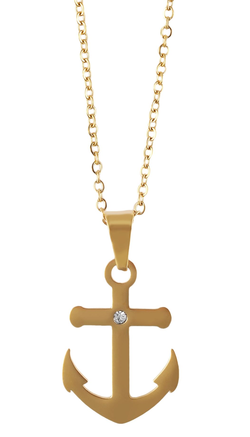 "Miera", Akzent Edelstahlschmuckset mit Ohrsteckern und Anhänger im Ankerdesign, goldfarbig