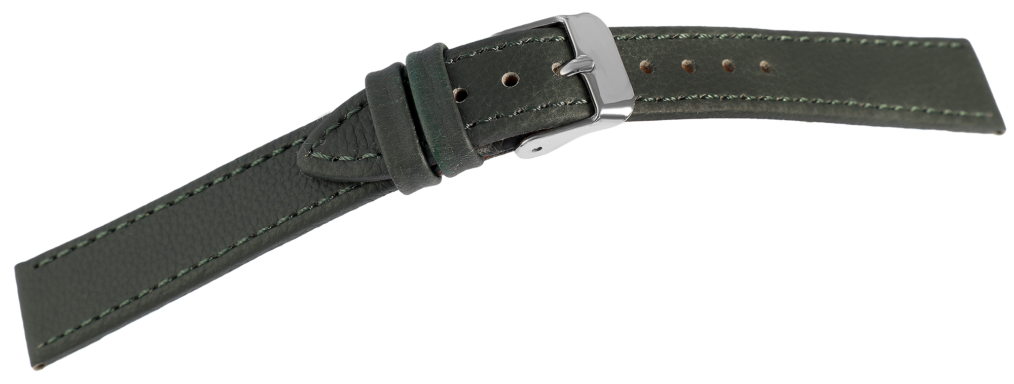 Echtleder-Uhrenarmband "super-soft", dunkelgrün, Naht, 16 mm