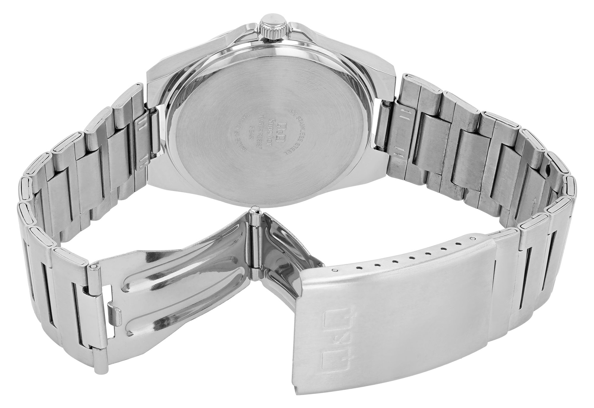 Q&Q Superior Herrenuhr Ø 40 mm, Edelstahlgehäuse, Edelstahlband, silberfarben/türkis