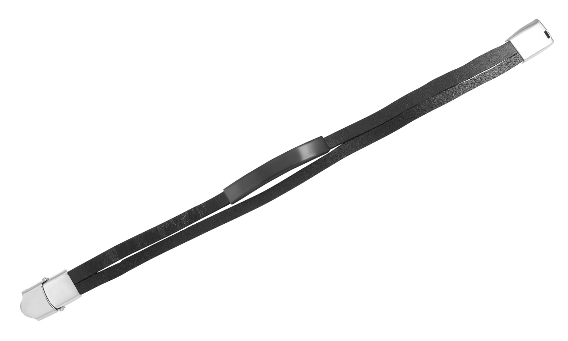 "Tom", Akzent Echtlederarmband mit Edelstahlgravurplatte, schwarz/schwarz