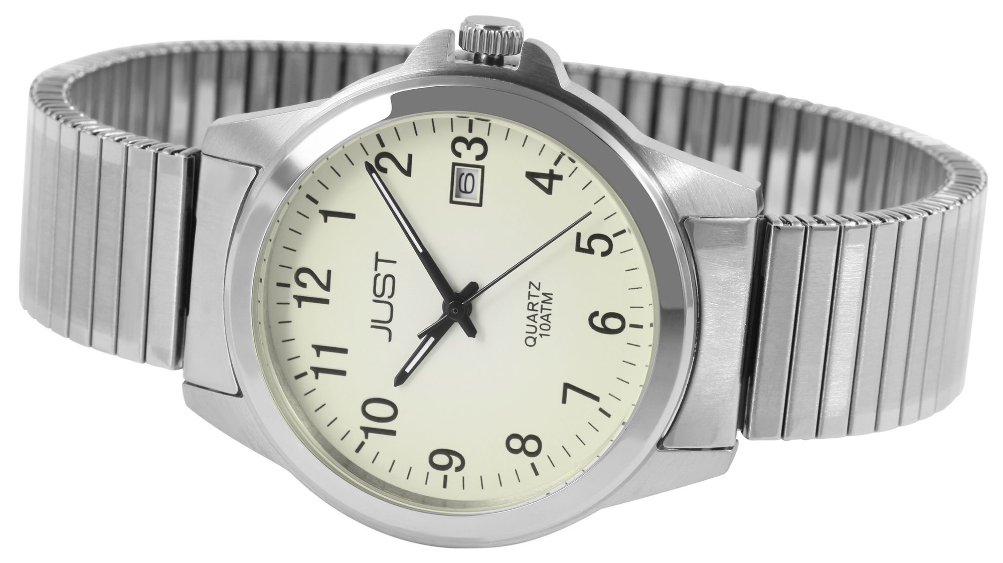 JUST Herrenuhr "Roswin"  Edelstahlzugband, Ø 38 mm, silberfarben/ Leuchtzifferblatt