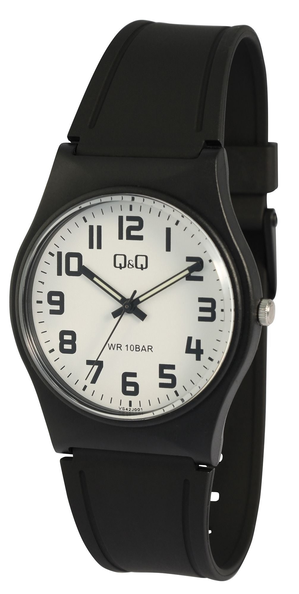 Q&Q Damenuhr mit Silikonarmband, 3-Zeiger/analog, 10 ATM, schwarz/ZB weiß