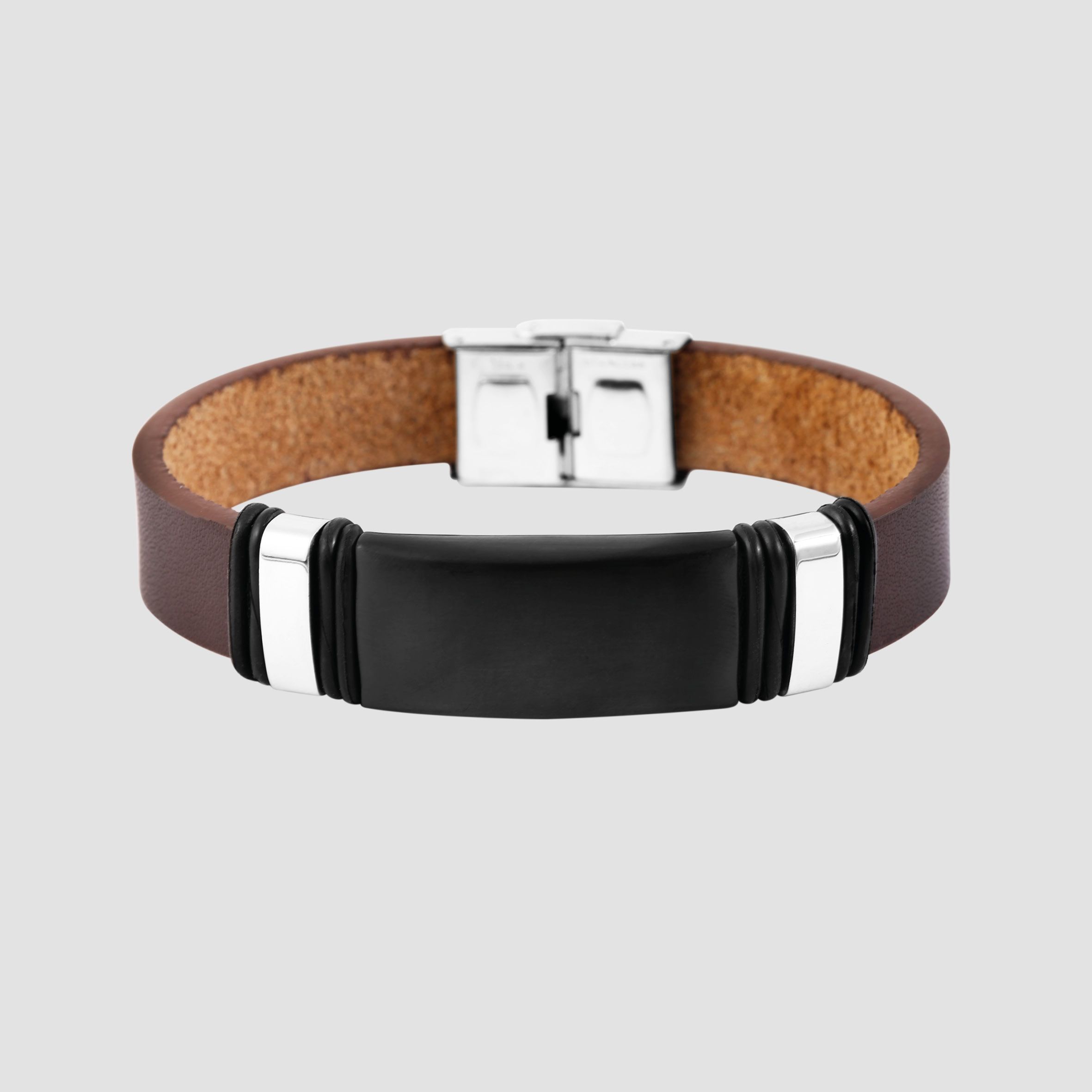 Akzent Echtlederarmband mit Edelstahlgravurplatte