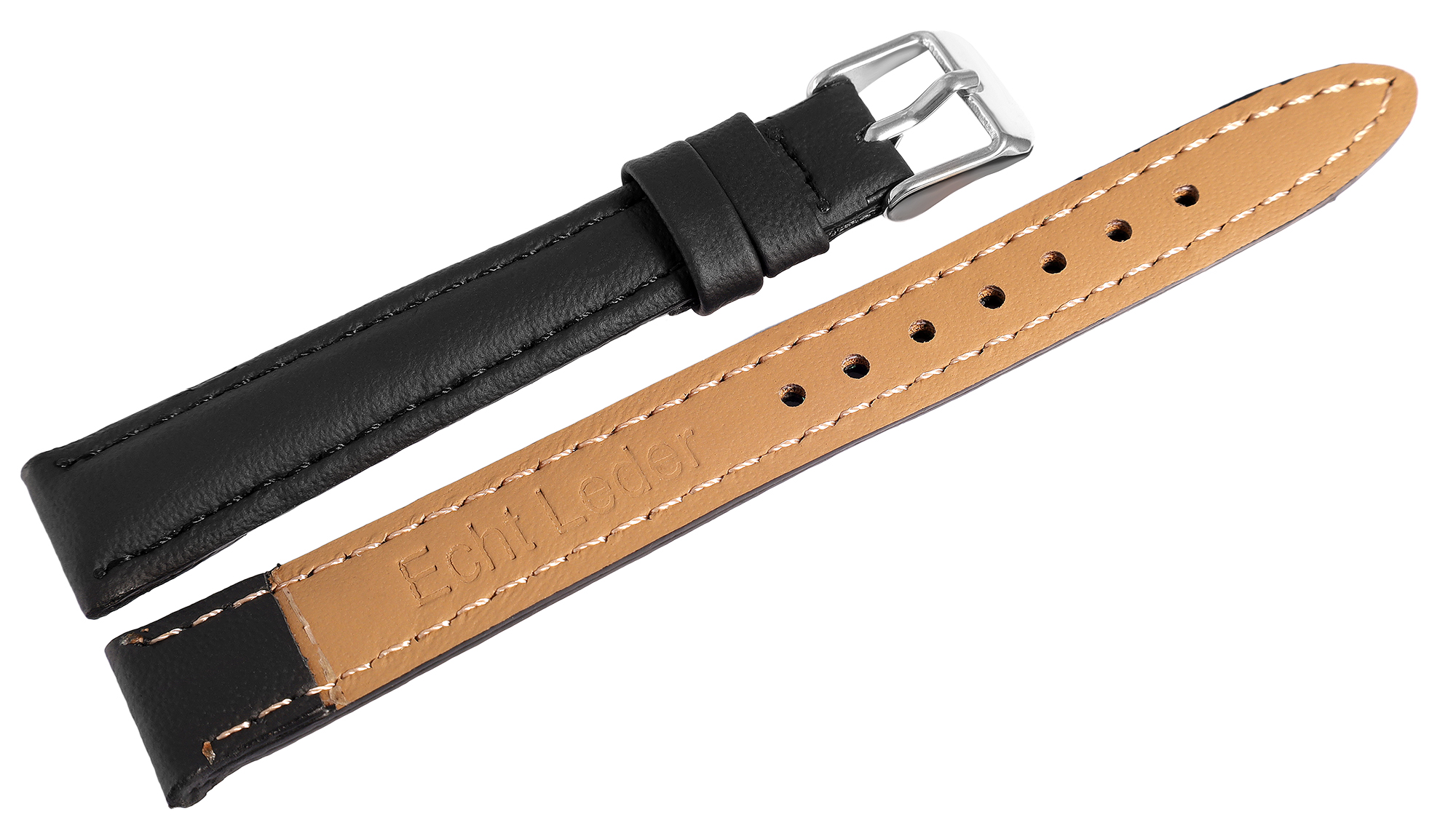 Echtleder Uhrenarmband, schwarz, gepolstert, VE-6