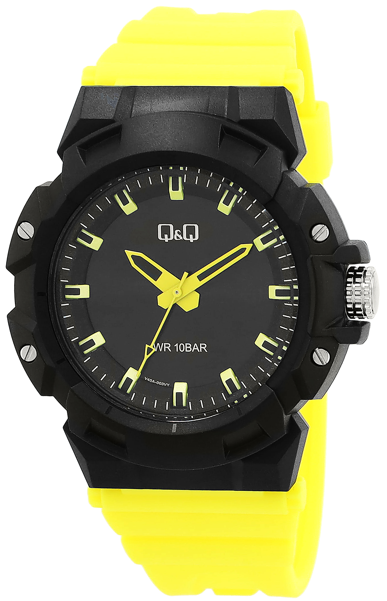 Q&Q Herrenuhr mit Kunststoffarmband, Ø 46mm, 10ATM, Gelb/ Schwarz