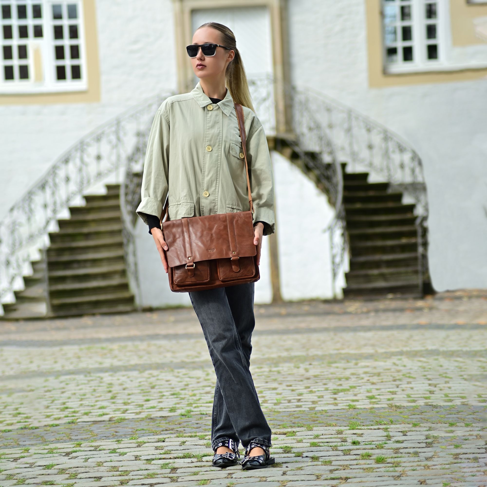 "Stella" Leonardo Verrelli Unisex Echtledertasche, cognac