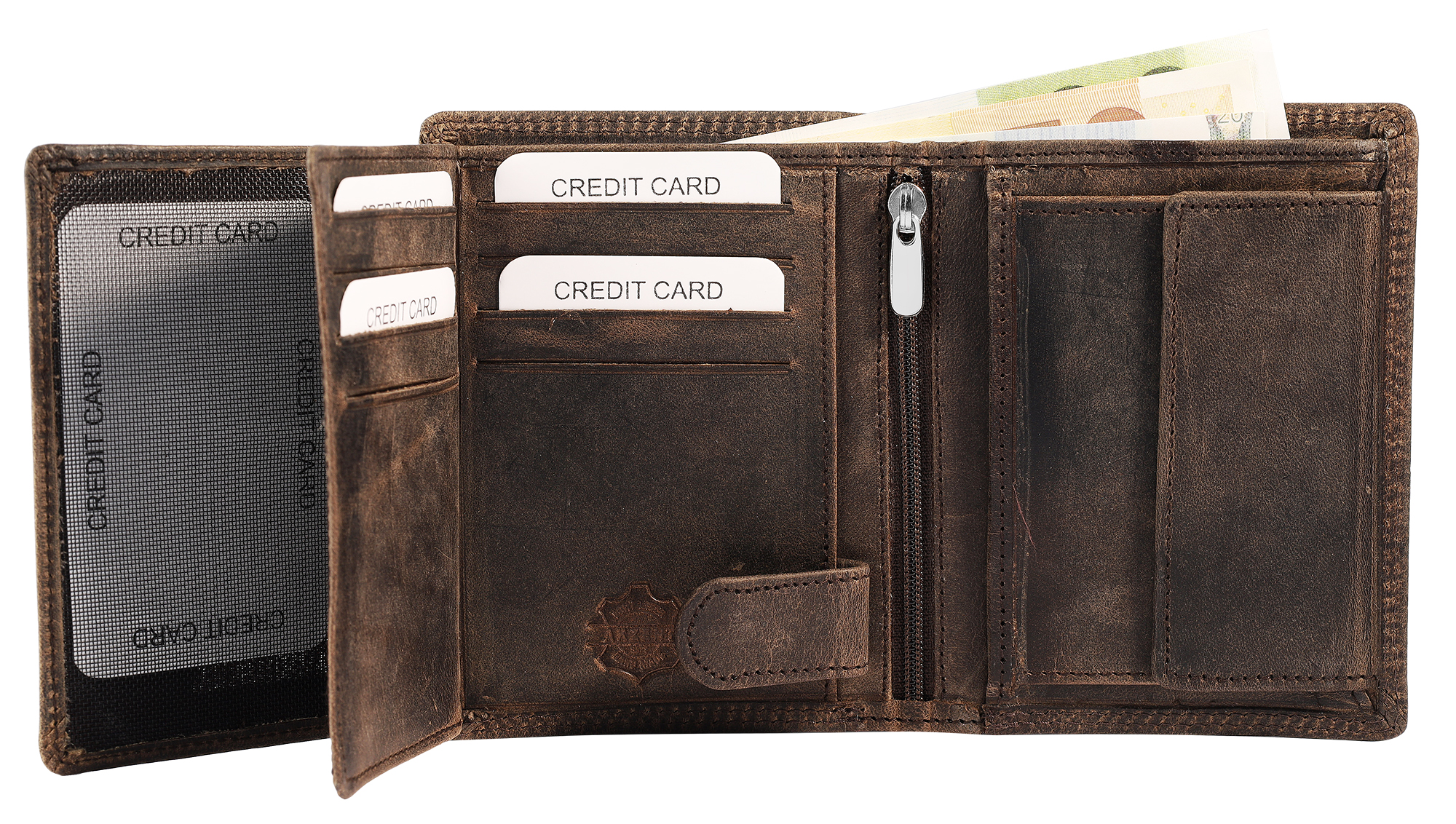 Akzent Echt Leder (Hunter-Leder) Geldbörse, RFID, Hochformat, "Adler", dunkelbraun