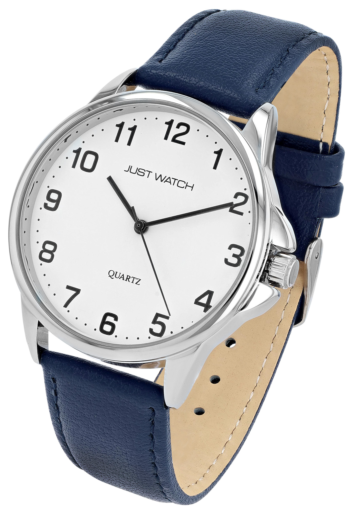 Just Watch "Bernard" Herrenuhr Ø 39 mm, Echtlederband, blau/ silberfarben/ weiß