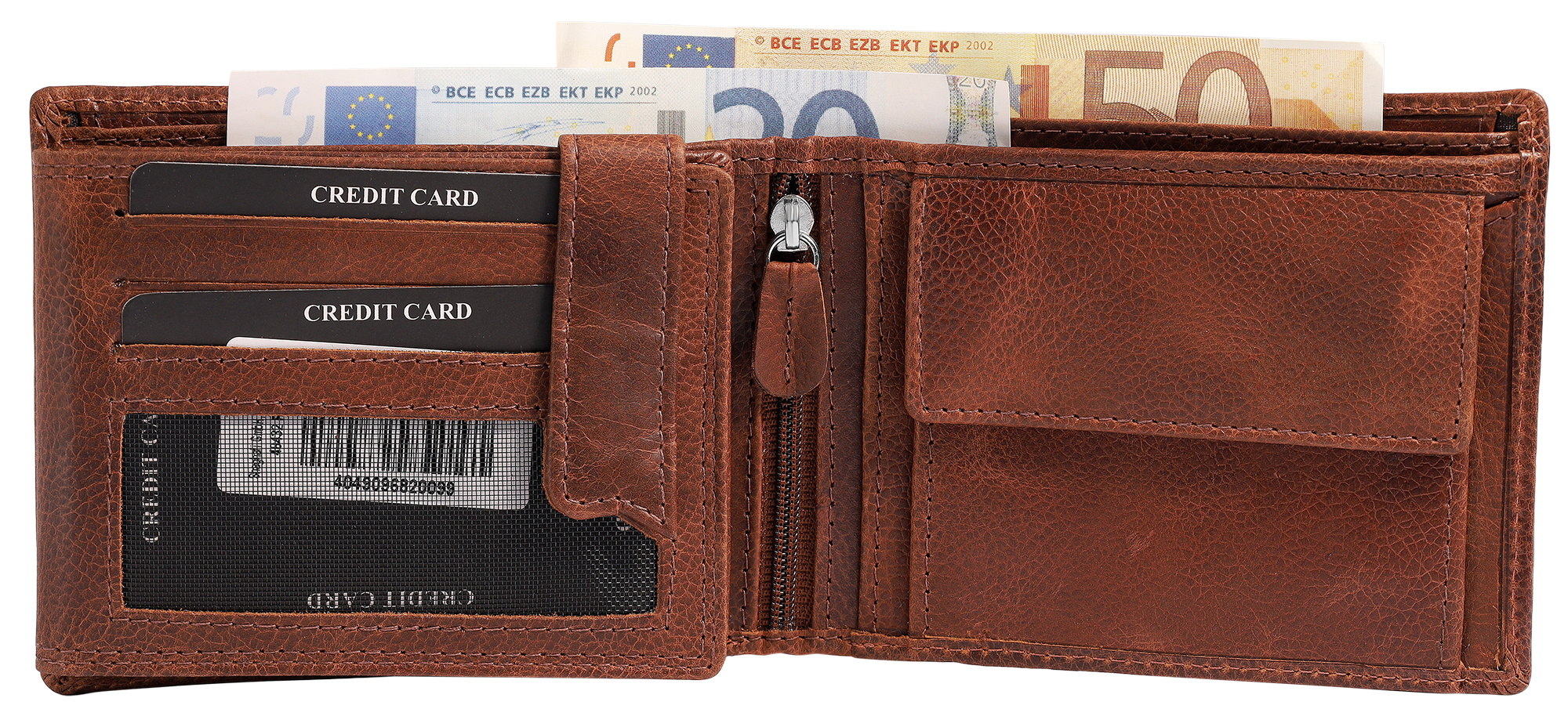 Leonardo Verrelli, Echtleder (Distressed Hunter) Geldbörse, RFID, Querformat, braun