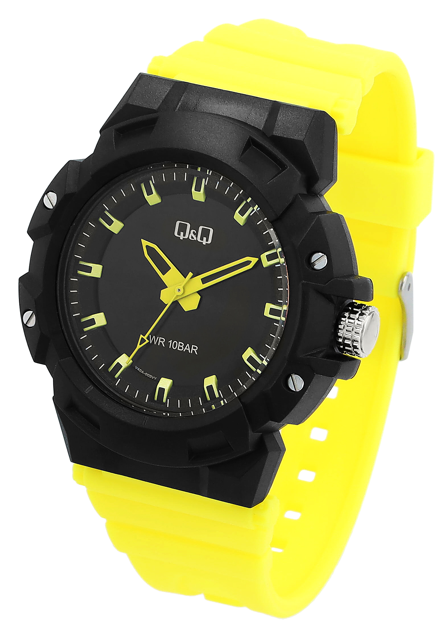 Q&Q Herrenuhr mit Kunststoffarmband, Ø 46mm, 10ATM, Gelb/ Schwarz