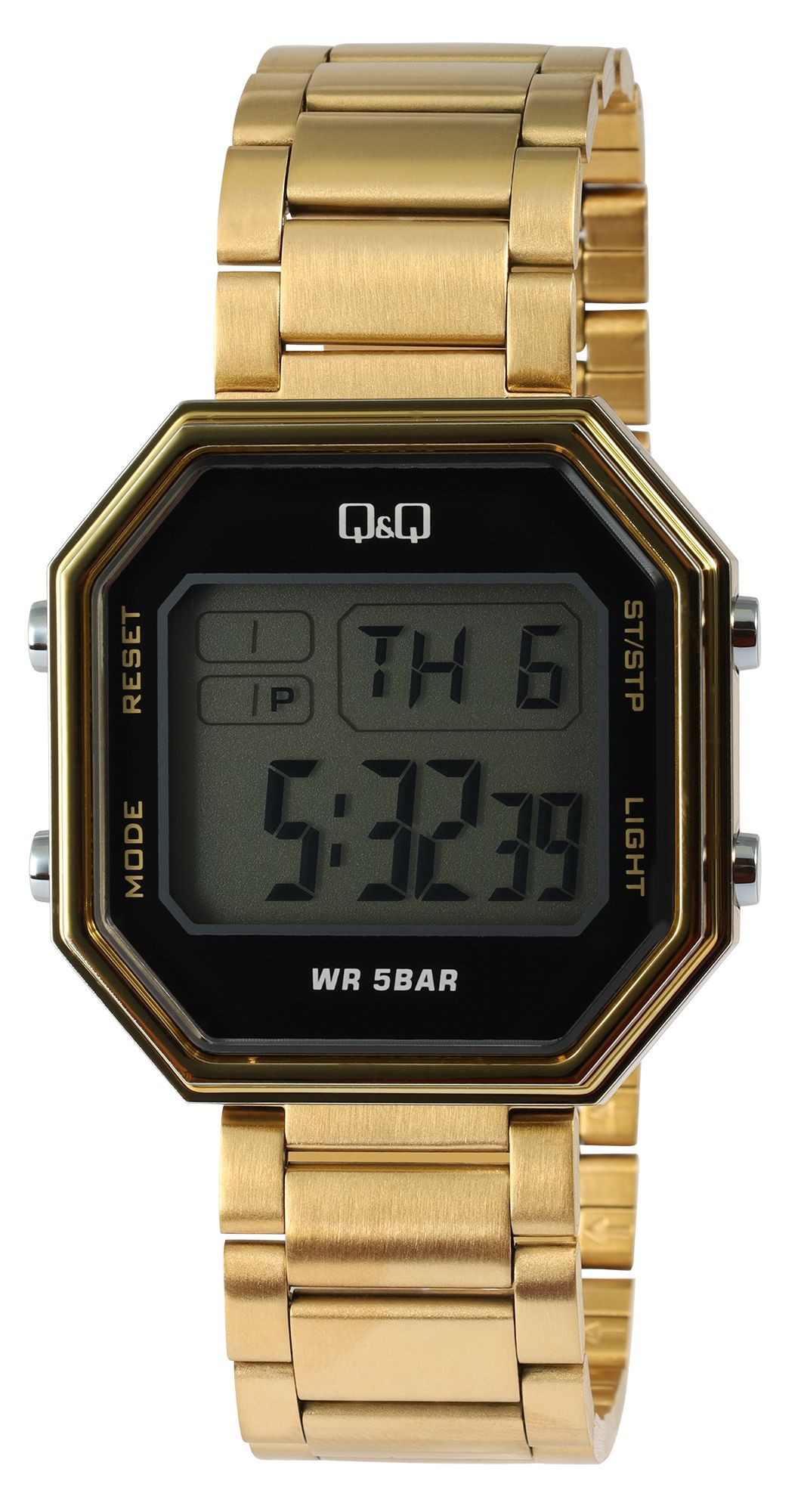 Q&Q Digitaluhr mit Gliederarmband, 5 ATM, goldfarben