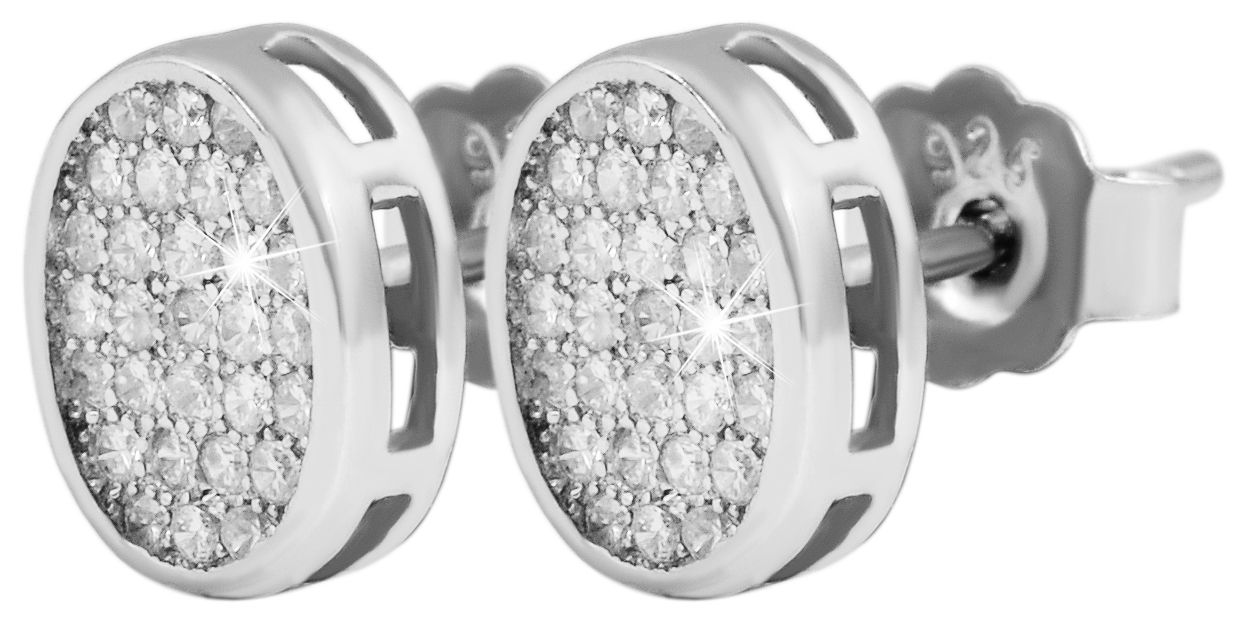 925/- Echt Silber Schmuckset mit Ohrsteckern und Kette mit Anhänger, Zirkoniabesatz, 925/rhodiniert