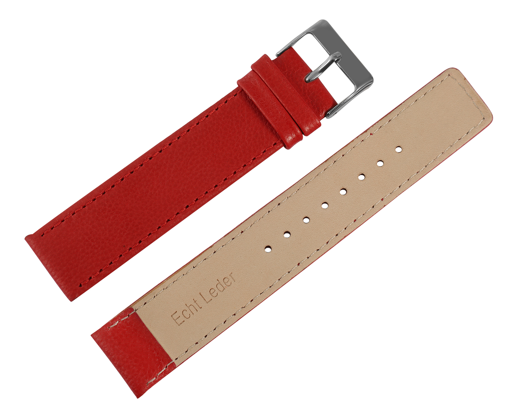 Echtleder-Uhrenarmband "super-soft", rot, Naht, 22 mm