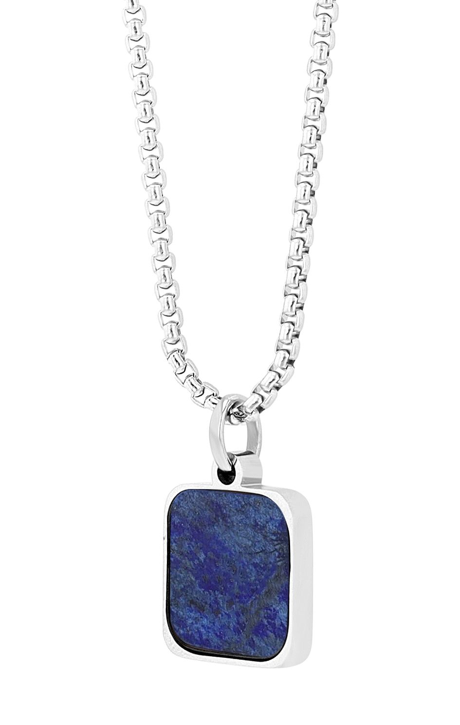 "Naturella", Edelstahl Kette mit Naturstein-Anhänger, 61 cm, silberfarben/ blauer Lapislazuli