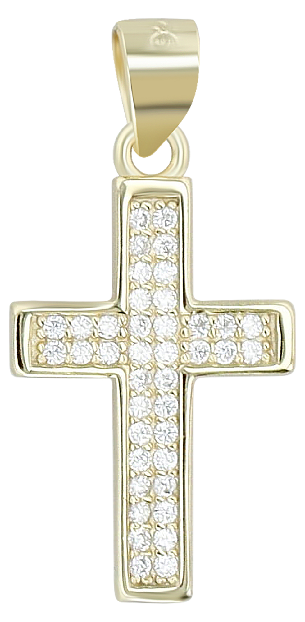 925/- Echt Silber Anhänger ohne Kette "Kathrin", Kreuz mit Zirkoniasteinen, vergoldet