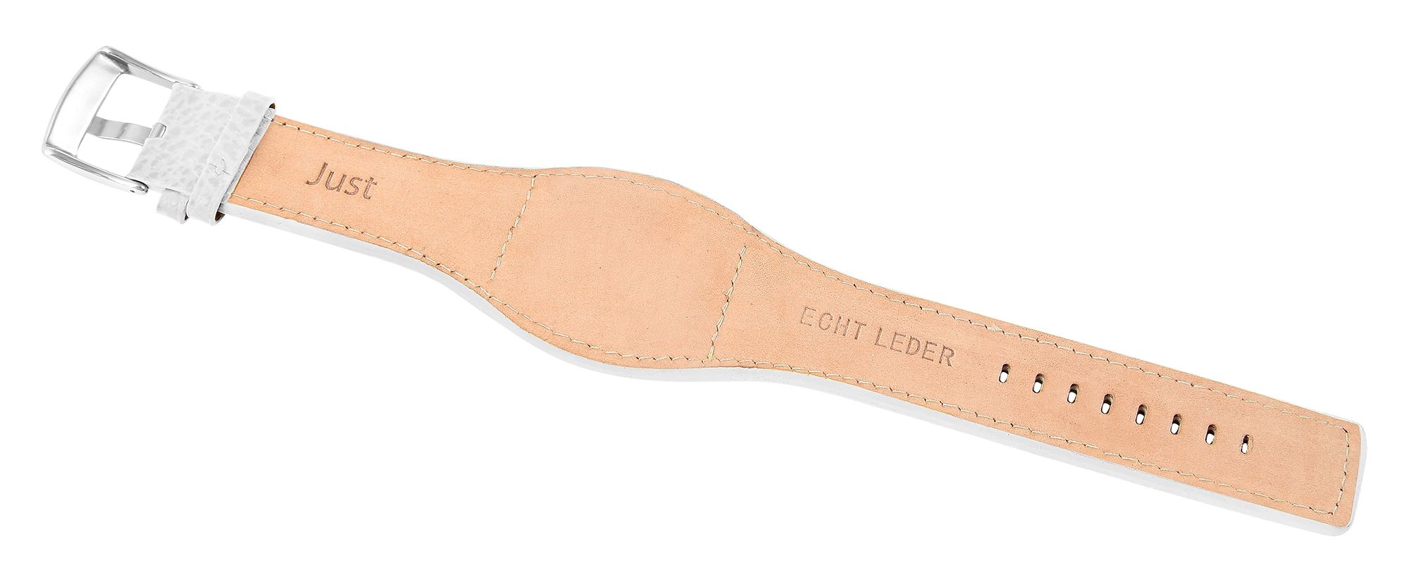 Just Echtleder-Uhrenarmband mit Unterlage, weiß, 26 mm