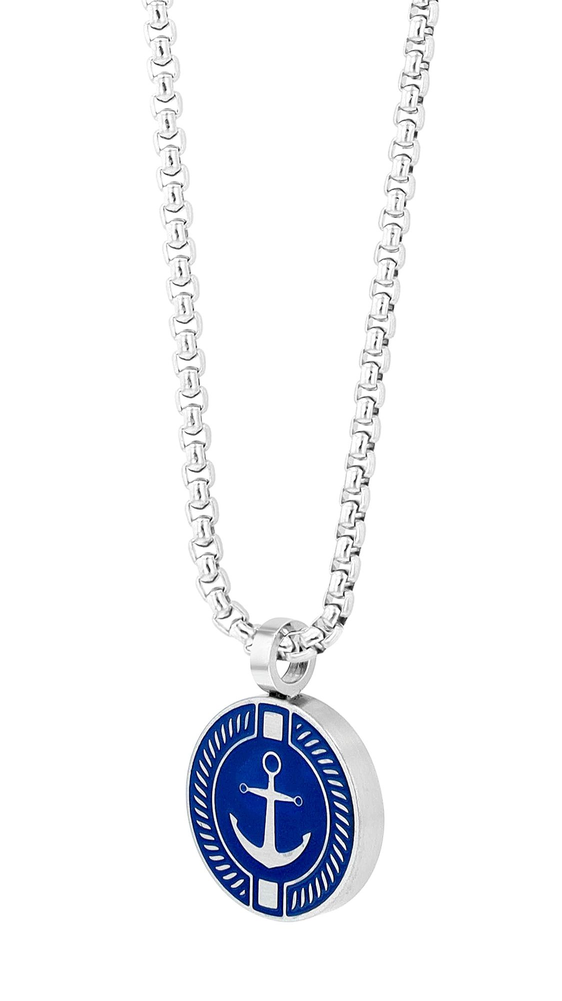 "Damir", Unisex Edelstahlkette, Anker, 60 cm, silberfarben/blau