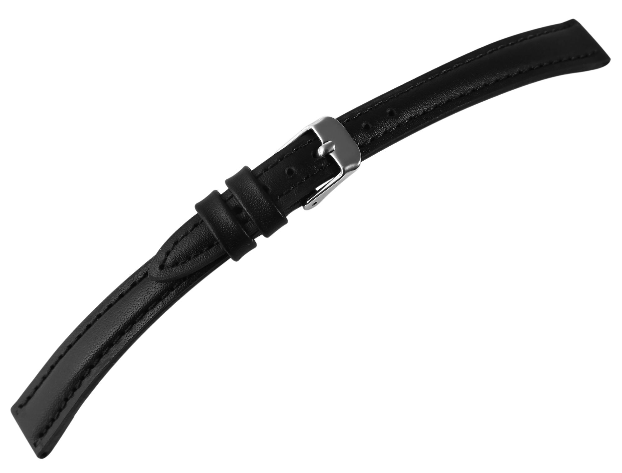 Echtleder-Uhrenarmband mit Naht, gepolstert, schwarz, 12 mm