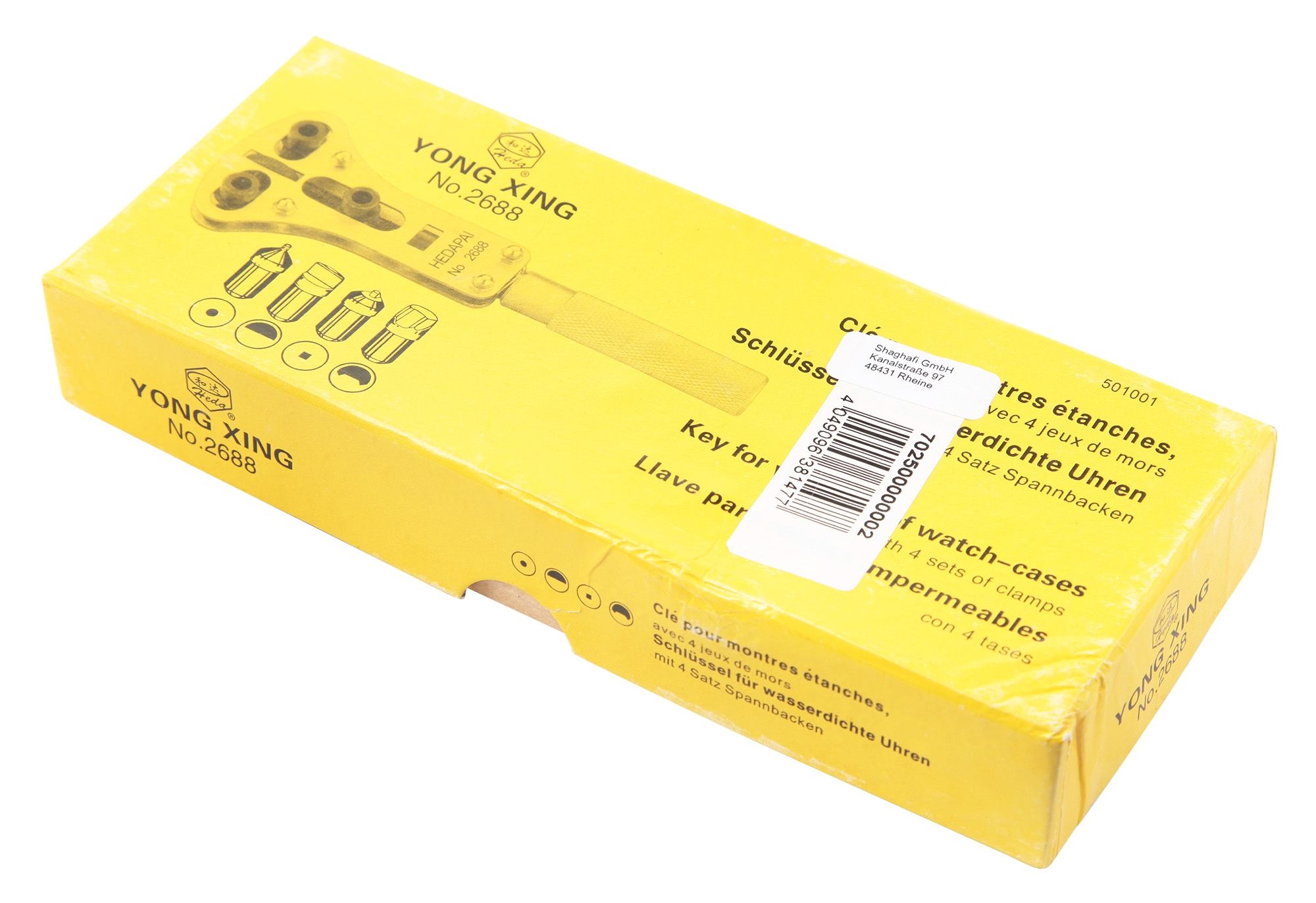 Gehäuseöffner mit 3 einstellbaren Spannbacken, inkl. Box und Ersatzeinsätzen