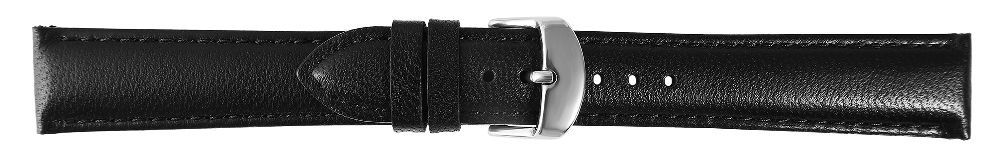 Gr 20 mm Uhrenarmband aus Echtleder in schwarz, genäht