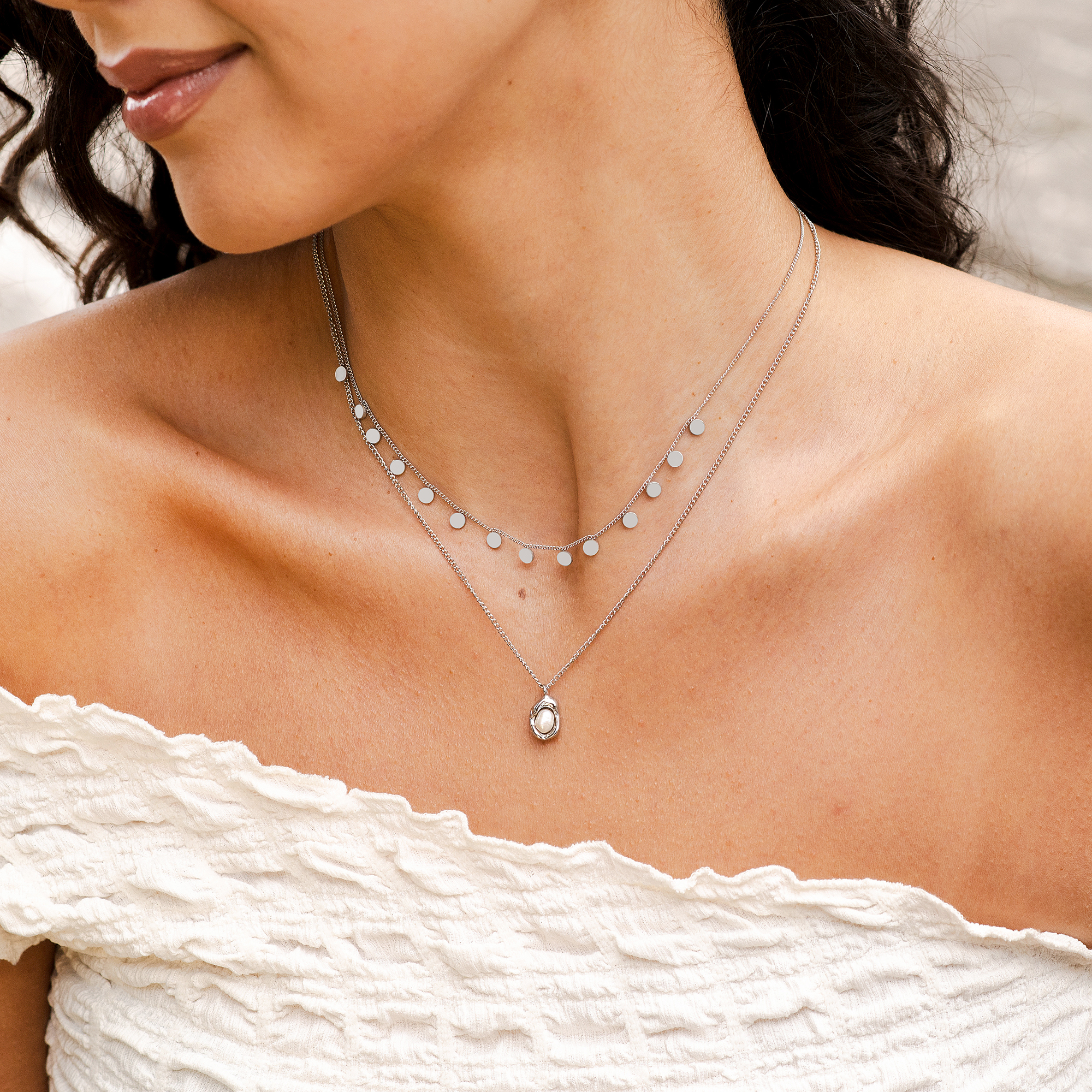 "Cinzia" 316L, Kette mit Anhänger 41 + 4,5 cm, Süsswasserperle, silberfarben