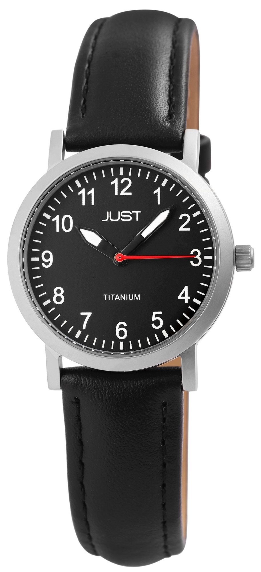 Just Titan Damenuhr mit Echtlederarmband, 5 ATM, schwarz