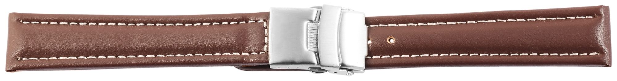 Echtleder-Uhrenarmband, braun, weiße Naht, Faltschließe, 18 mm