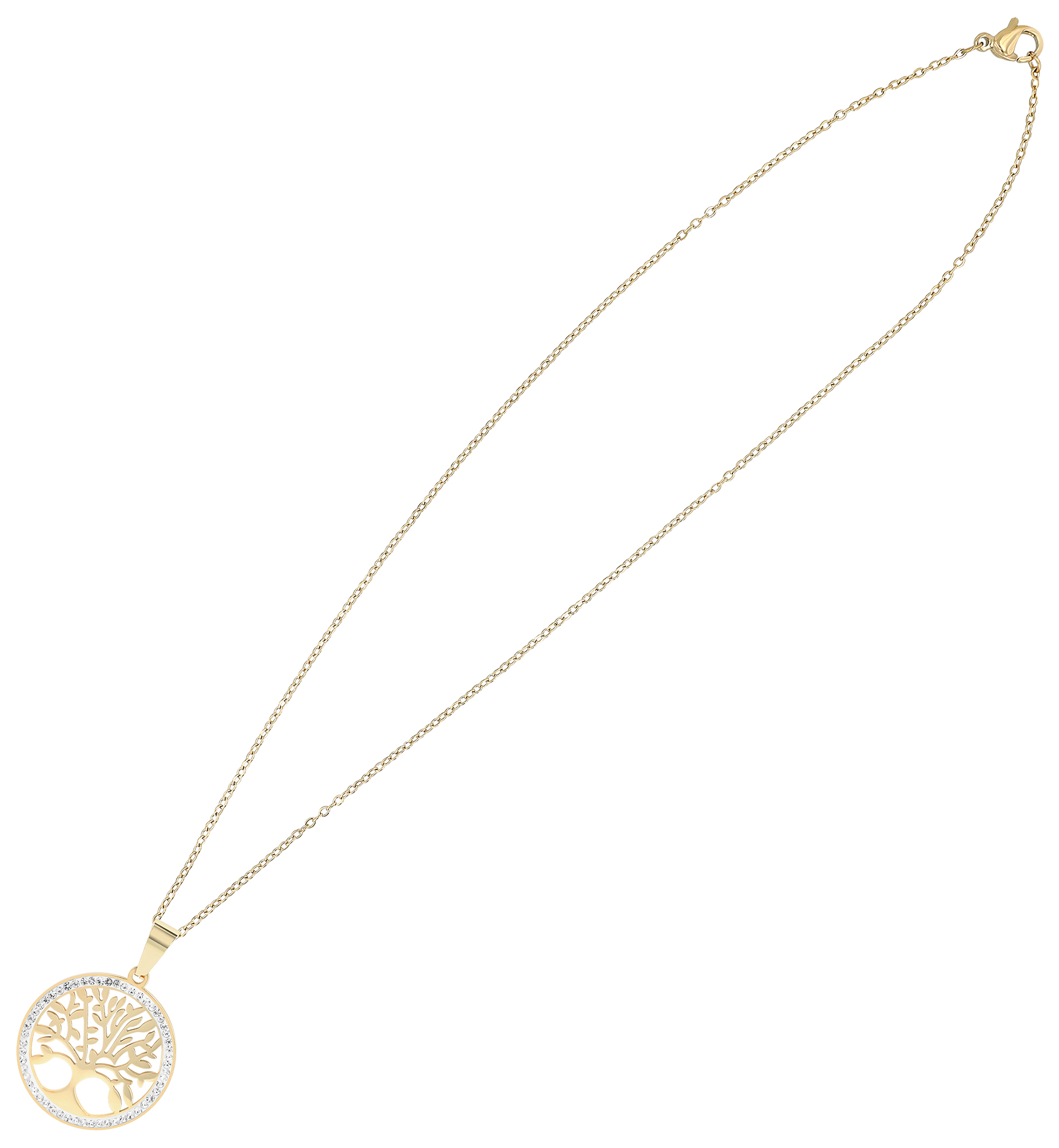 "Inna" Schmuckset (Kette 45 cm & Ohrringen), Edelstahl, Lebensbaum, goldfarben