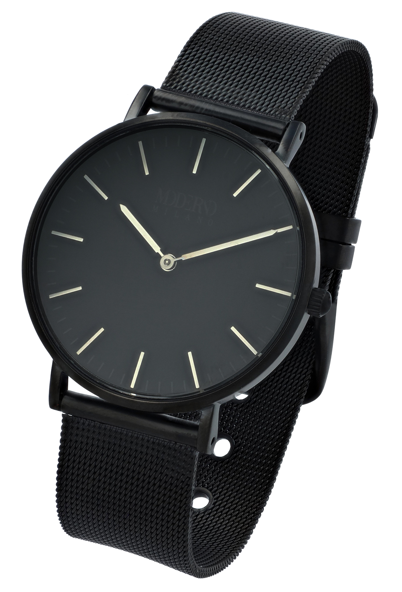 Moderno Milano Edelstahl Damenuhr Ø 36,5 mm, Meshband, Saphirglas, schwarz