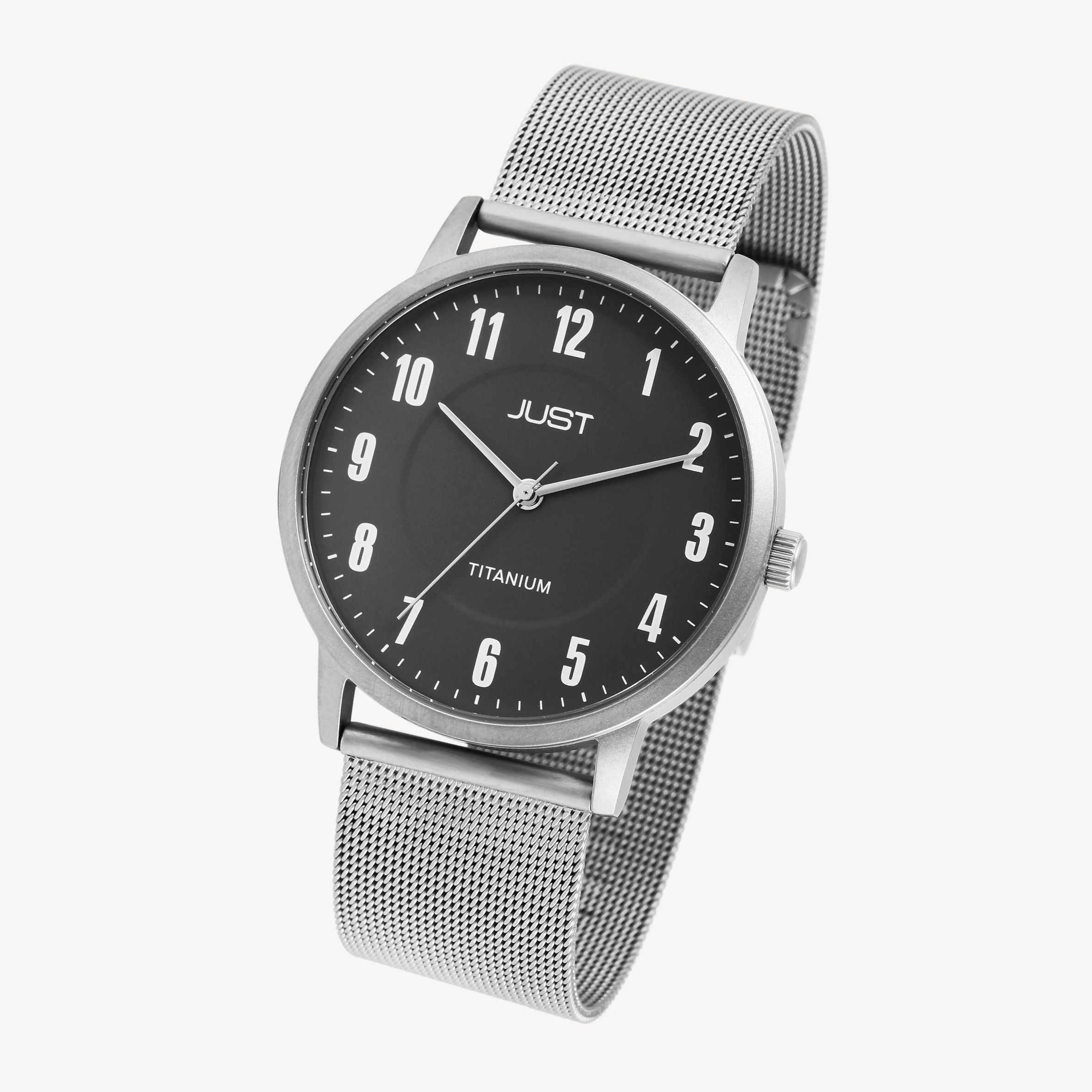 Just Titan Herrenuhr mit Edelstahl-Milanaisearmband, 5 ATM. schwarzes ZB