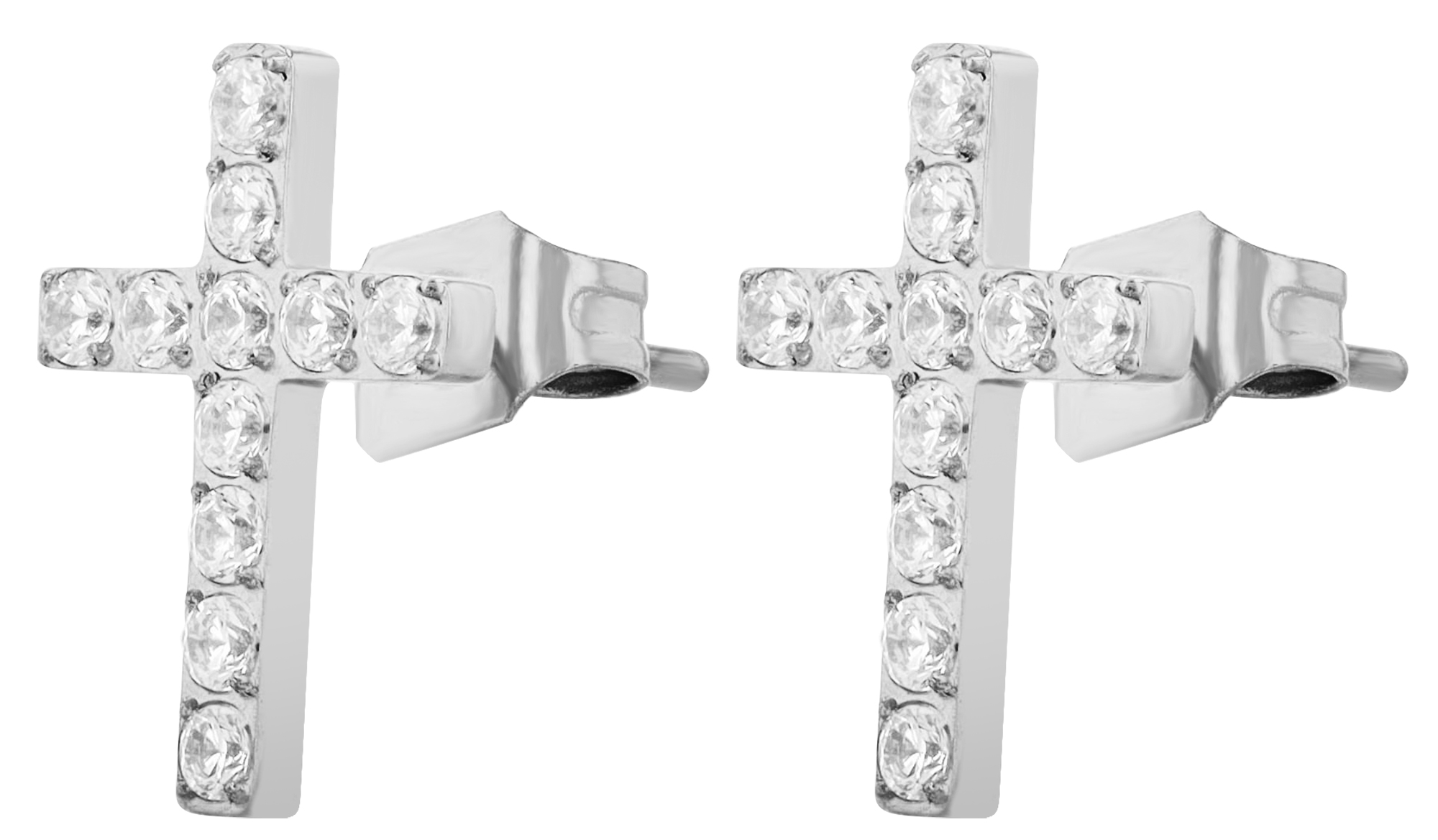 "Lucaria", Edelstahl Ohrstecker, Kreuz, Similibesatz