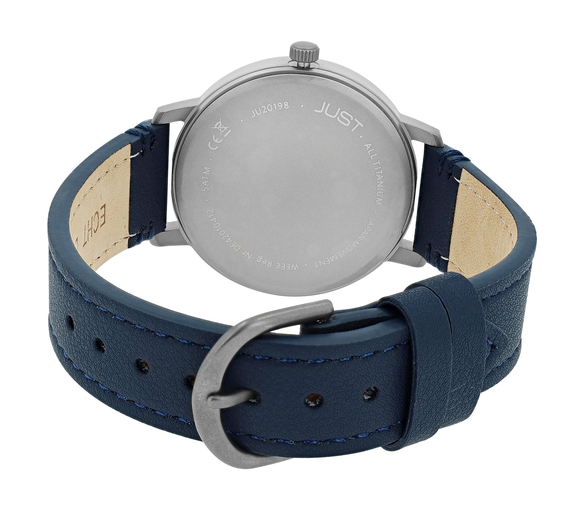 JUST  "Fanis" Titan Herrenuhr mit Echtlederarmband, 5 ATM, blau
