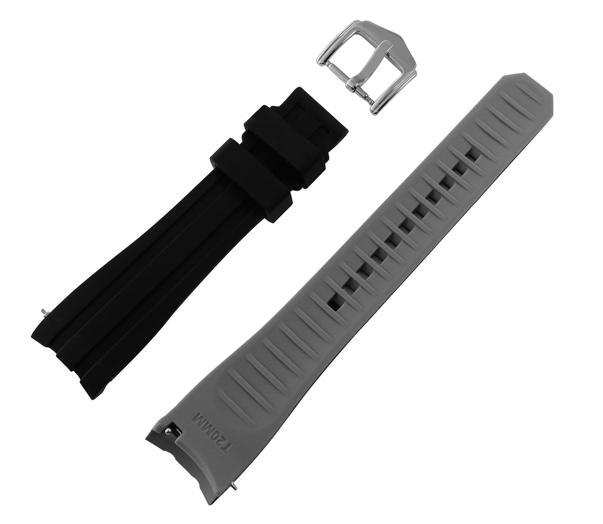 Schnellwechselarmband für Uhren, Silikon, Dornschließe, schwarz/grau, 20 mm
