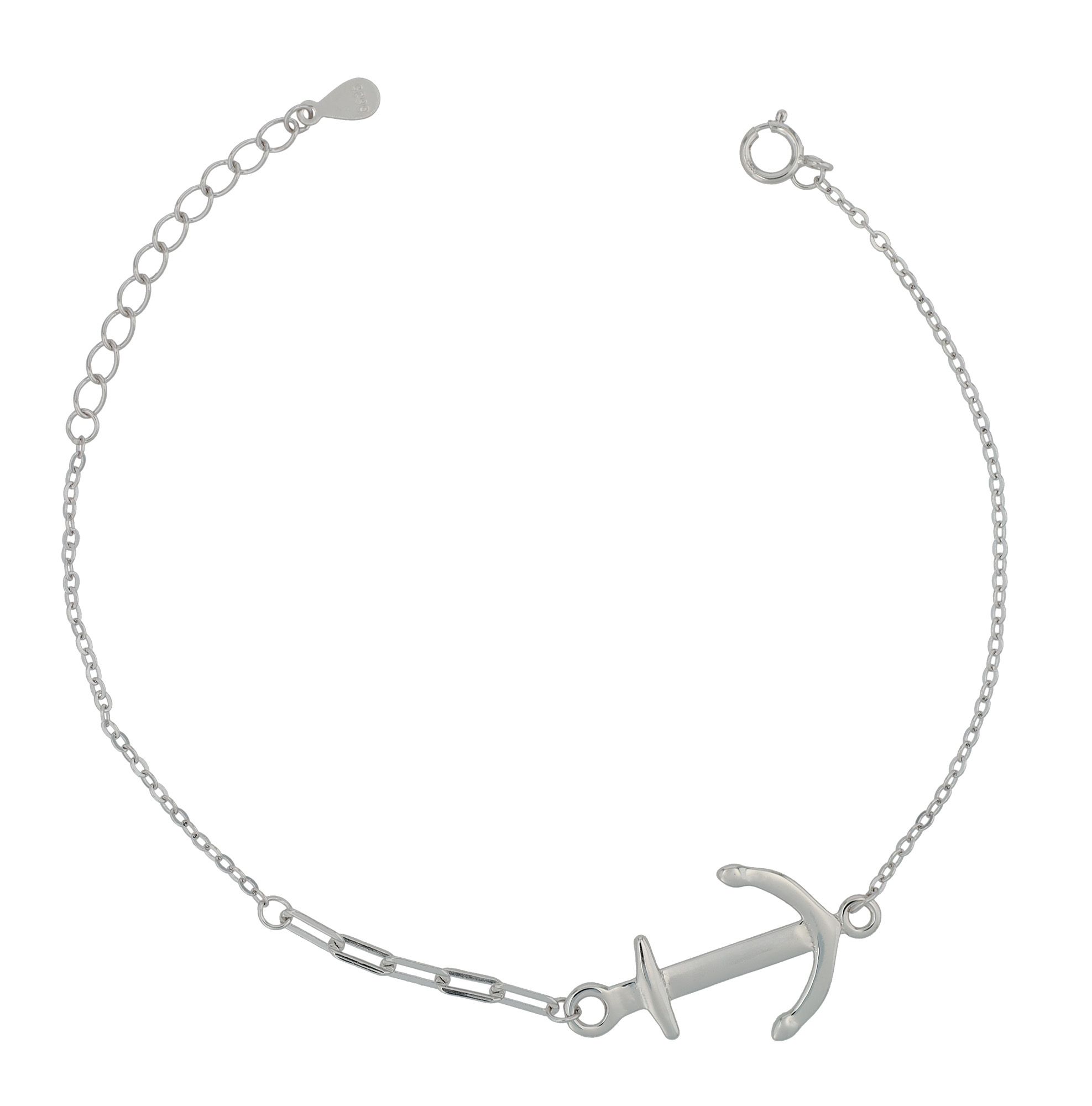 "Mireille" 925/- Echt Silber Armband mit Anker, rhodiniert, 17+3 cm