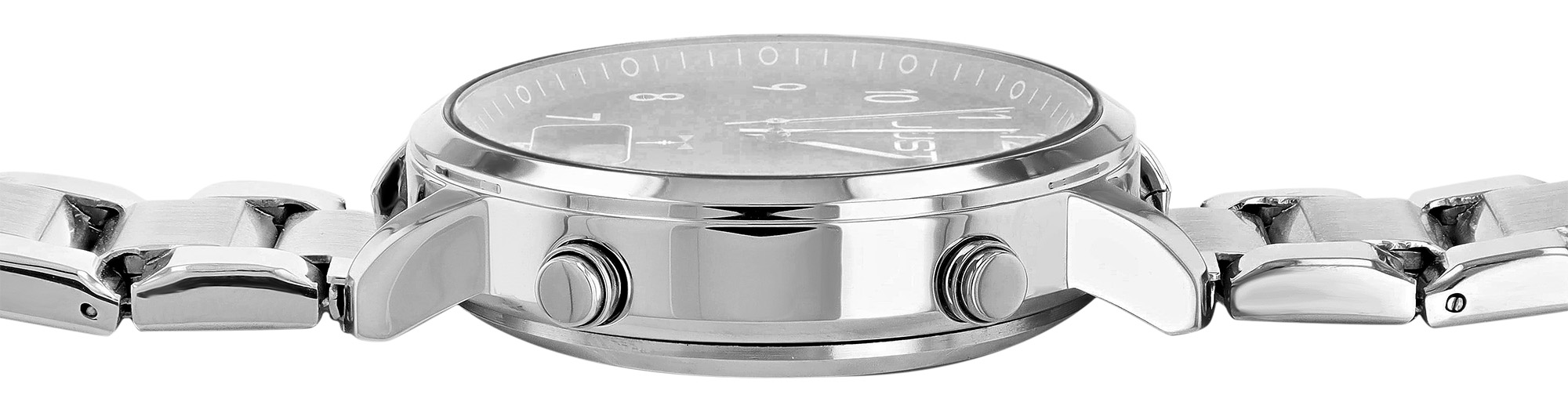 JUST Herren-Funkuhr "Vita Tempus" Ø 40 mm (schwarzes Zifferblatt & Arabische Ziffern), Edelstahl-Gliederband