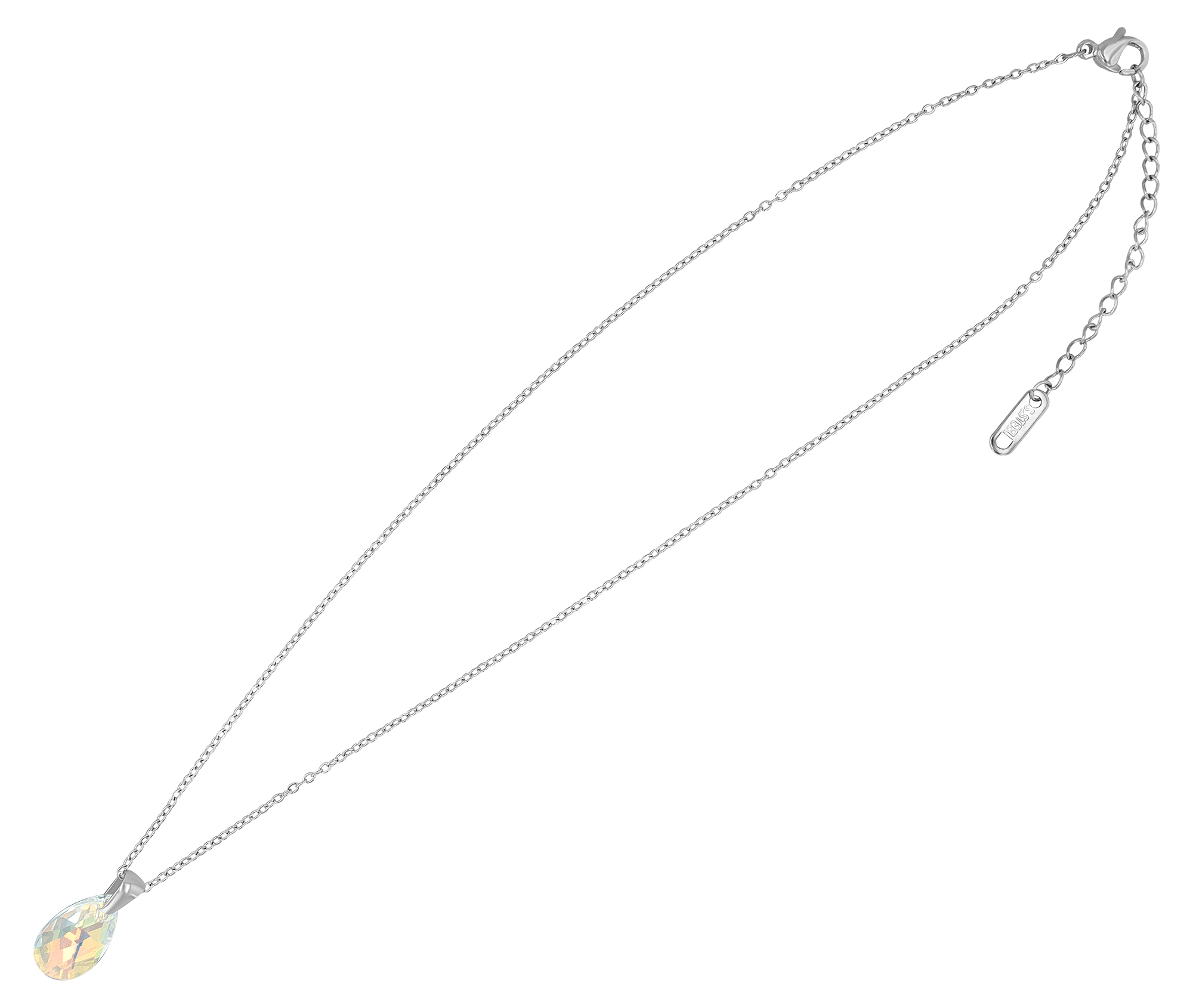 "Sheridan" Akzent Edelstahkette mit Swarowski, Tropfen, 42 + 5 cm, silberfarben/ crystal