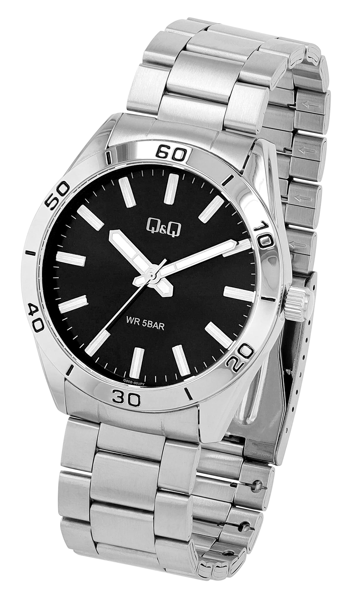 Q&Q Herrenuhr mit Edelstahlband, Ø 43 mm, silberfarben/ schwarz